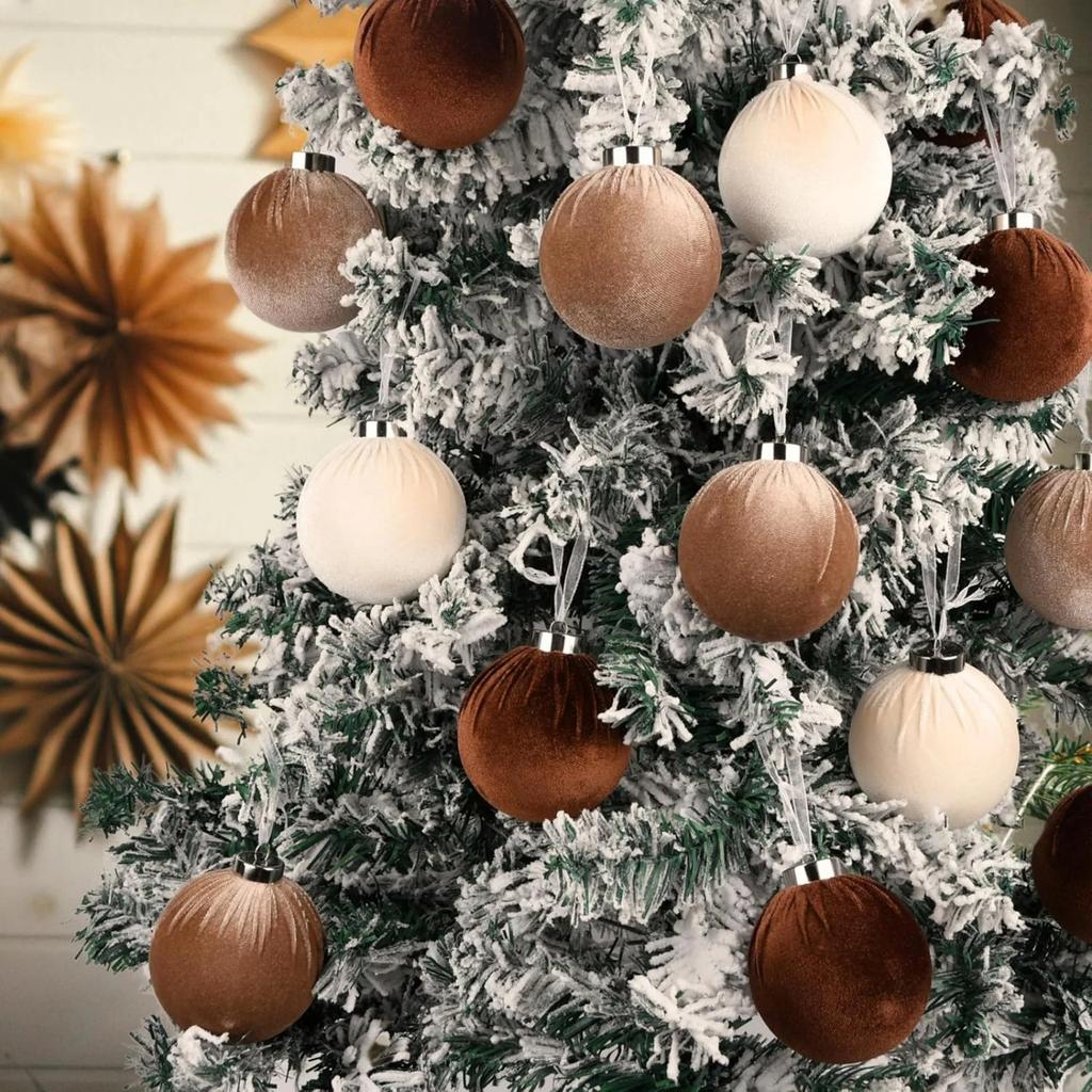 Brown Velvet Christmas Tree Ornaments - 15pcs Shatterproof Christmas Balls For Xmas Trees Decorations