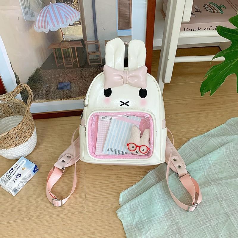 Sweet plaid backpack two-dimensional transparent pain bag cute cotton doll girl going out portable backpack