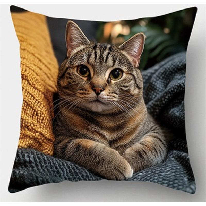 Chic Lovely Cat Pillow Cover Cushion Pillowcase Modern Style Durable Soft Polyester Home Decor, Bedroom Accessory