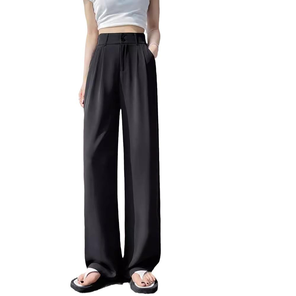 Women's 2024 Summer White Ice Silk Wide-Leg Suit Pants