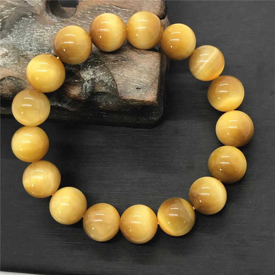 12mm Natural Gold Tiger Eye Stone Bracelet Jewelry for Women Man Healing Gift Beauty Crystal Beads Reiki Gemstone Strands
