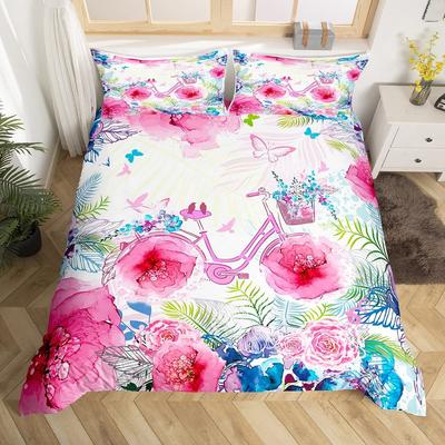 Buterfly Soft Duvet Cover Set Children Kids Floral Bicycle Beding Set Fantasy Animals Warm Comforter Cover Flower Bike Spring Bedclothes Warm