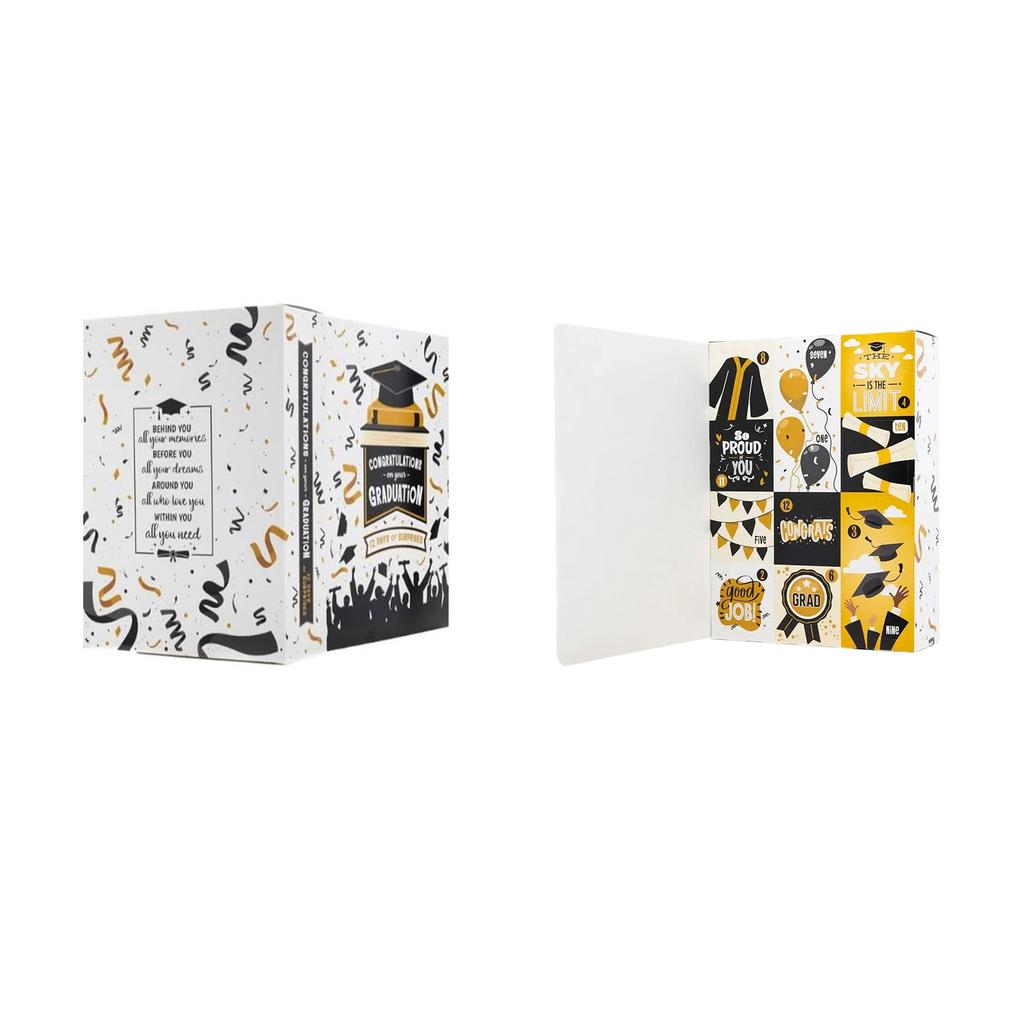Graduation Gift Box DIY Empty Organizer for 12 Days Graduation Gifts Keepsake Storage Decorative Printed Design for Students