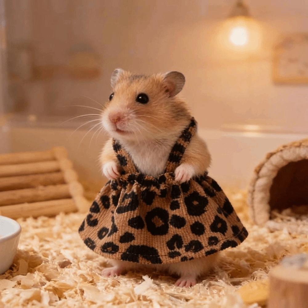 Breathable Hamster Leopard Print Skirt Wear Resistant Decorative Small Pet Slip Dress Soft Suspender Dress Pet Photography