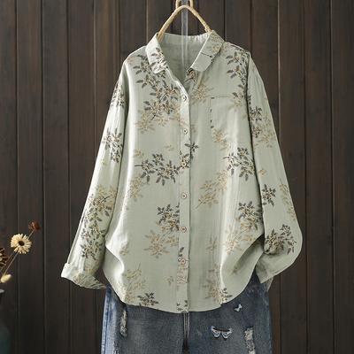 Middle Aged Women Clothing Cotton Yarn Printed Shirts Long Sleeve Blouses for Women Spring Vintage Clothing