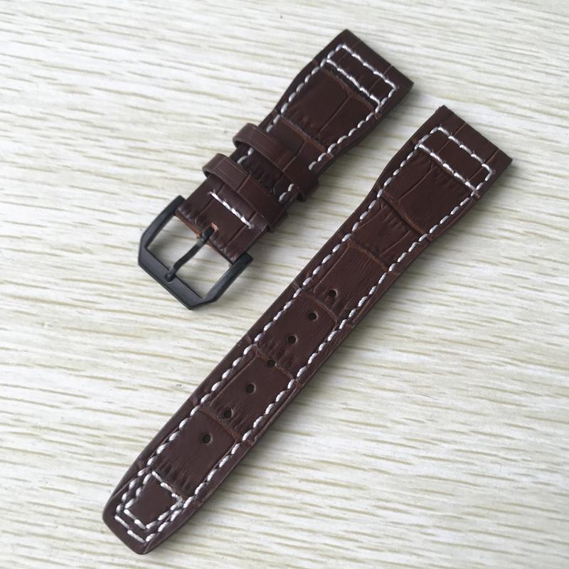 22 mm hnědočerná s bílými stehy Řemínek k hodinkám z pravé kůže Nahradit za náramek s řemínkem na hodinky IWC Big Pilot Deployant