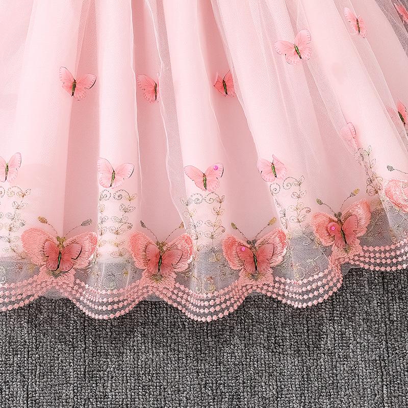 Girl Sweet Mesh Dress Autumn Winter New Lace Long Sleeve Butterfly Design Princess Dress