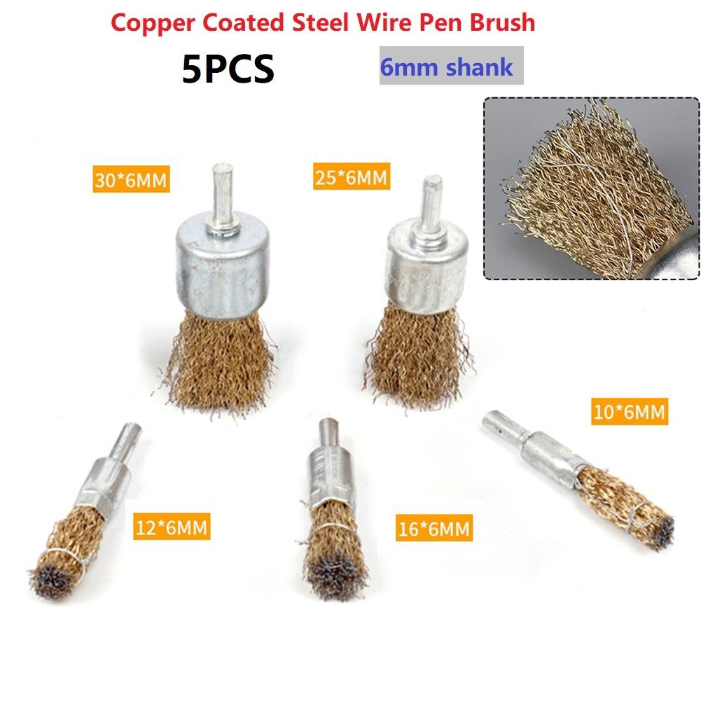 5Pcs Brass Wire Wheel Brush 10 12 16 25 30mm Copper Polishing Cleaning Brush For Drill Metal Rust Removal Rotary Tools