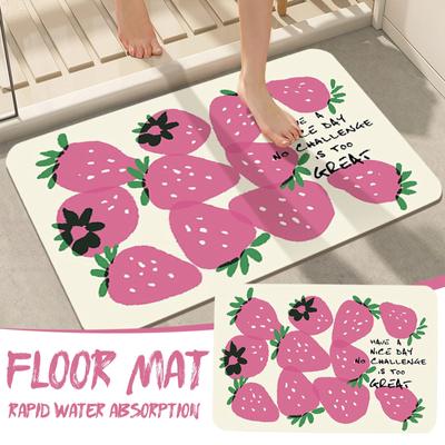 16in/40*23.6in/60cm Bathroom Rugs Cute Strawberry  Bath Mat ,Non Slip Floor Bath Rug Machine, Washable Bathmat Soft Microfiber Carpet For Shower