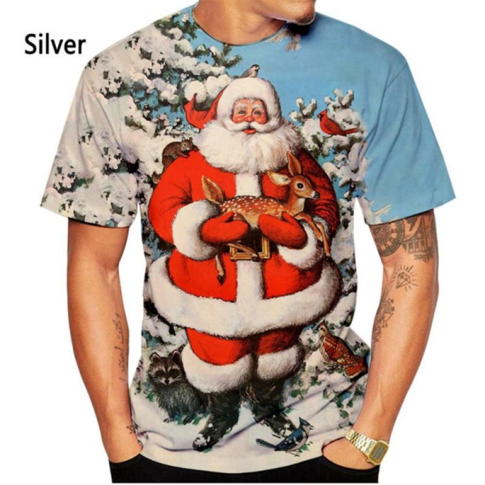 Christmas 3d Printed T-shirt Men's Fashionmen's and Women's Casual Short Sleeve Santa Claus Christmas Eve Shirt Top T-shirt
