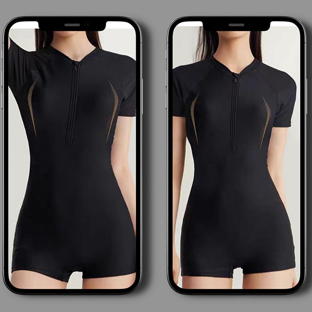 Profesjonell one-Piece Racing badedrakt for kvinner med korte ermer flatt hjørne Beach Hot Spring Bikini med glidelås