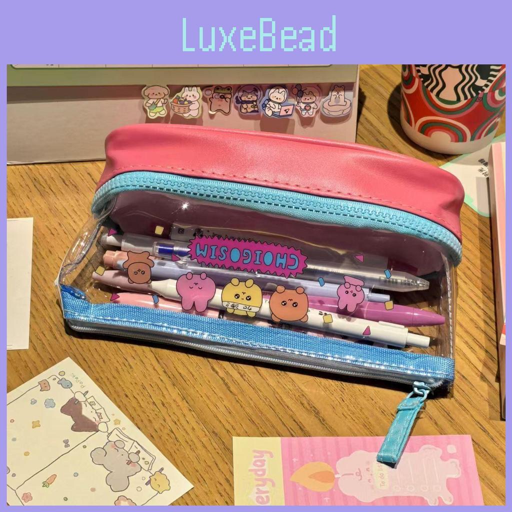 Simple Dual Layer Transparent Pencil Case With Large Capacity For Students And Office Supplies