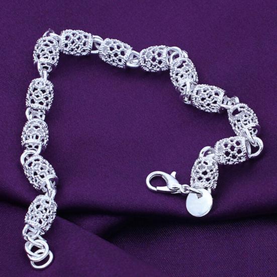 Bracelet Elegant Anti-rust Women Silver Plated Hollow Ball Bangle Chain for Travel