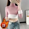New Turtleneck Fleece Sweater Women's Thickened Integrated Fleece Loose Autumn and Winter Warm Long-sleeved Knitted Bottoming Shirt