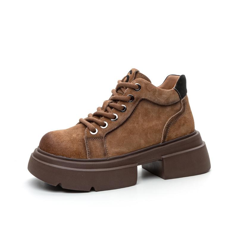 

Genuine leather new high-top women s autumn and winter retro hand-polished platform fashion casual women s shoes 35 коричневый