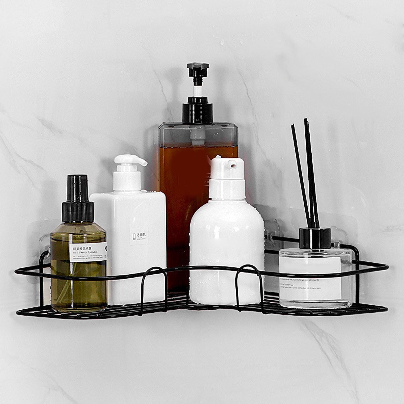 

Bathroom Shelf Punch Free Wall Mounted Floating Storage Rack Corner Shower Caddy ShelfBlack