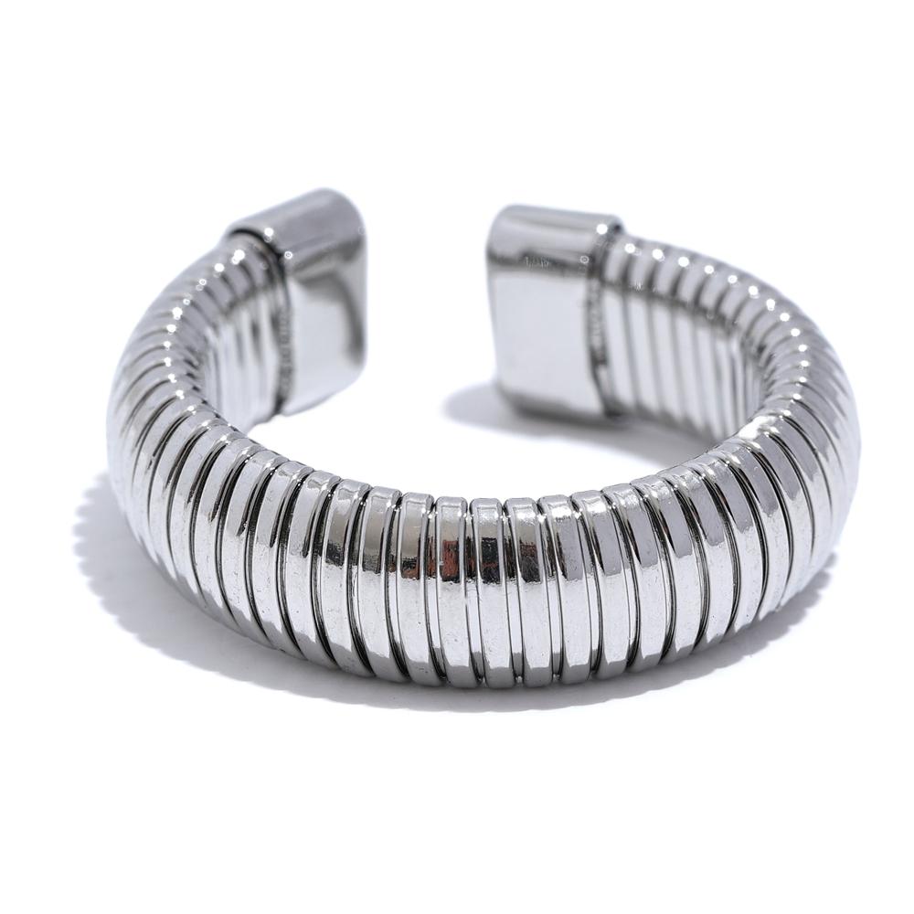 

Yhpup Fashion Stainless Steel Round Elastic Open Ring Minimalist PVD Plated Metal Classic Texture Jewelry Anillo Bijoux 6.5
