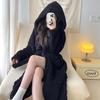 Women's Solid Color Jacquard Flannel Nightdress and Bathrobe - Thick Coral Fleece Lace-Up Pajamas for Autumn and Winter