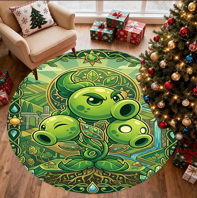 Plants VS Zombies Pattern Round Rug, Indoor/Outdoor Mat, for Picnic, Gameroom, Bedroom, Office, Living Room, Home Decor Carpet, Birthday Gift