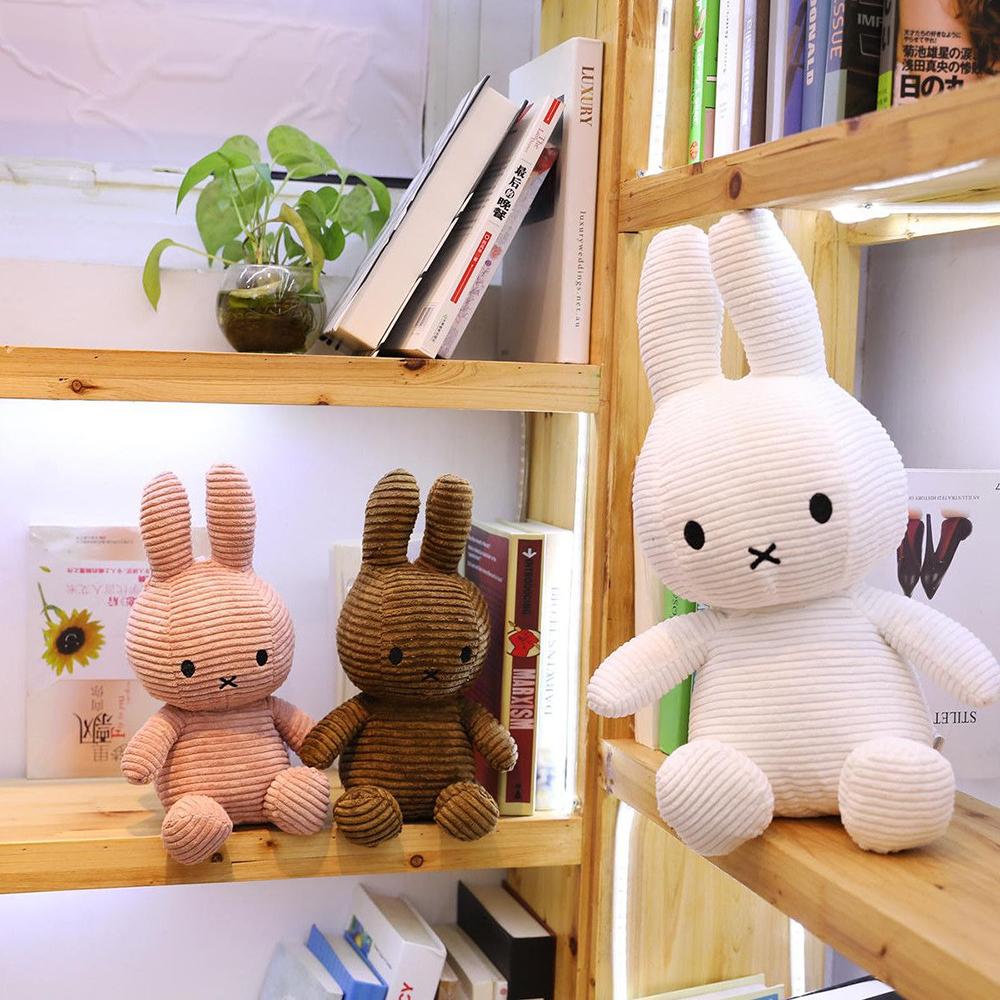 Kawaii Miffy Corduroy Striped Plush Doll Cute Miffy Peripheral Plush Doll Sitting Posture Home Decoration Fun Toy Girl Gift