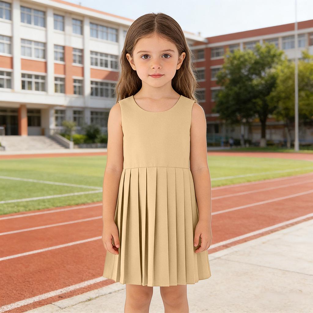 Girls' Pleated Jumper Dress - Preppy Sleeveless Frock