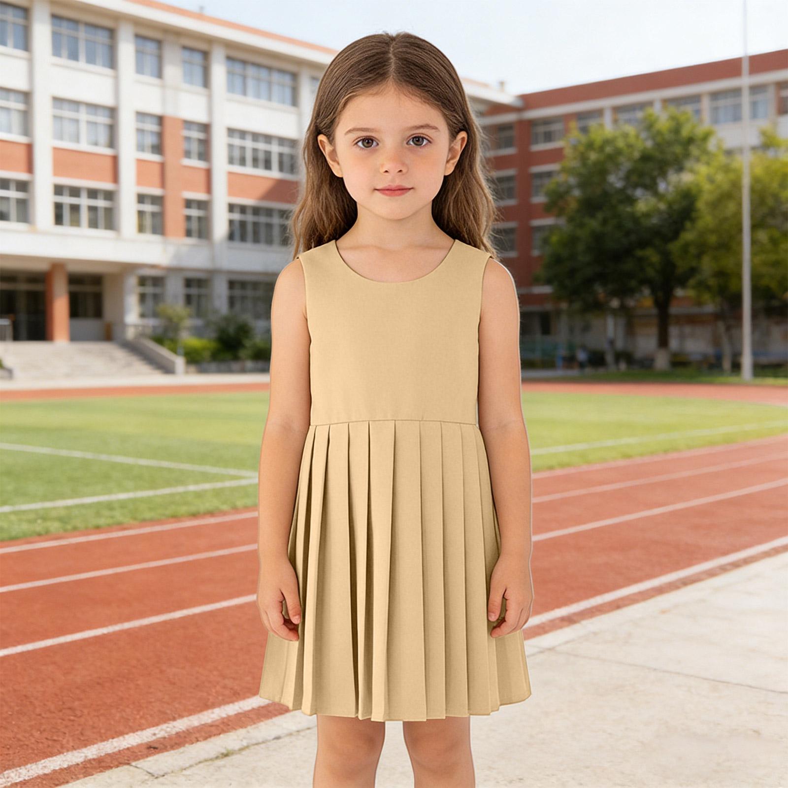 Girls  Pleated Jumper Dress - Preppy Sleeveless Frock 130