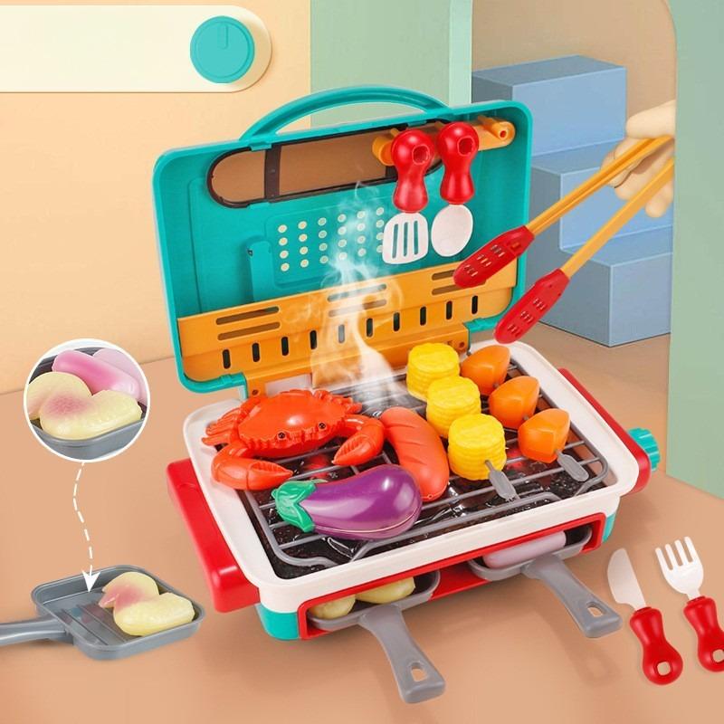 Simulated Barbecue Toys for Kids with Spray Light and Sound Pretend Play Kitchen Cooking BBQ Oven Educational Toys Birthday Gift