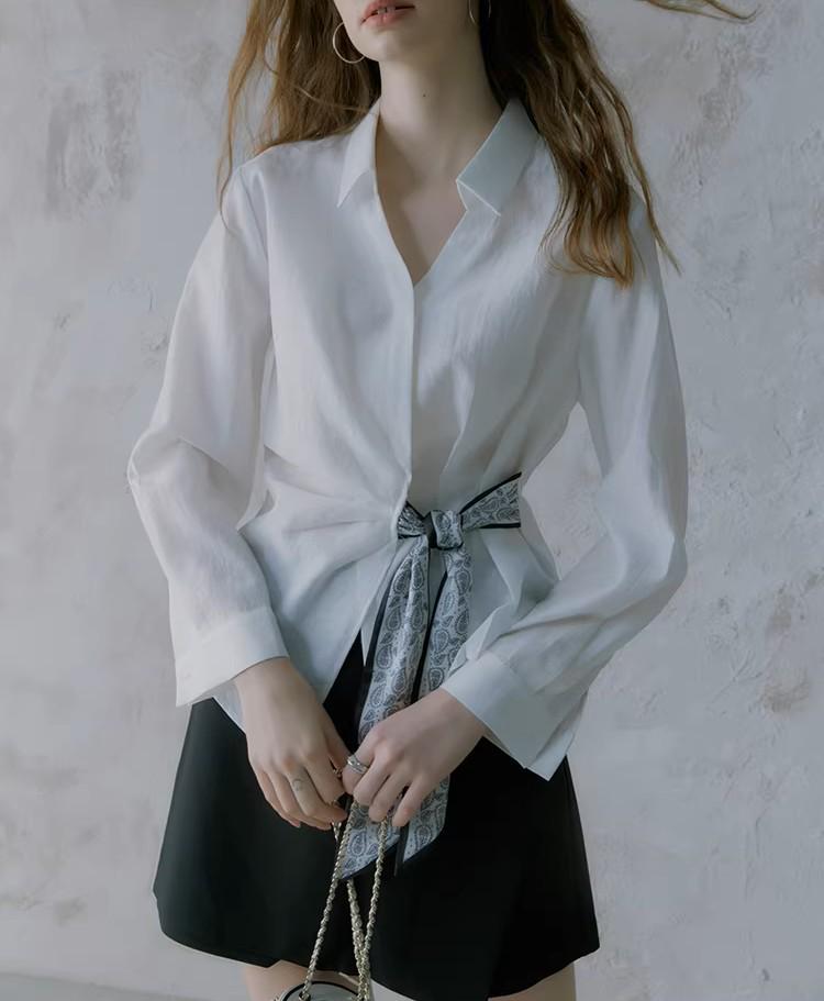 

2026 Spring French Design Women s Long Sleeve Tie-Up Commuter Shirt - High-End White Top Medium білий