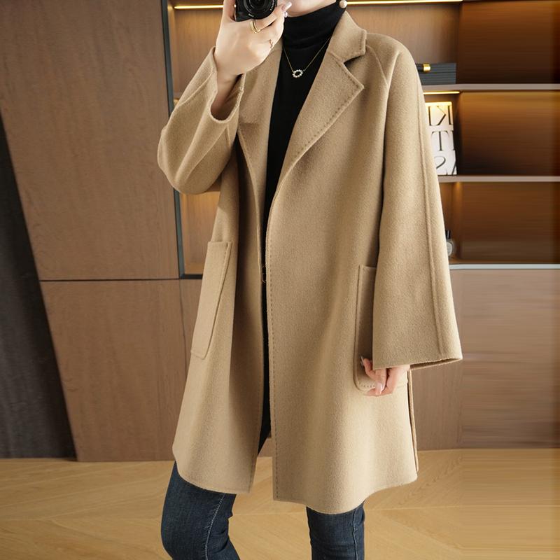 100% Wool Women Coat TIDENOVEL Autumn Wool Long Coat Handmade Pea Coat Winter Warm Wool Long Jacket Overcoat