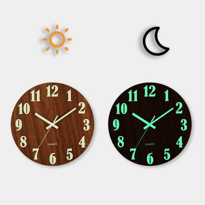8 Inch Luminous Wall Clock Wood Silent Light In Dark Night Nordic Fashion Wall Clock Non Ticking Clock With Night Light