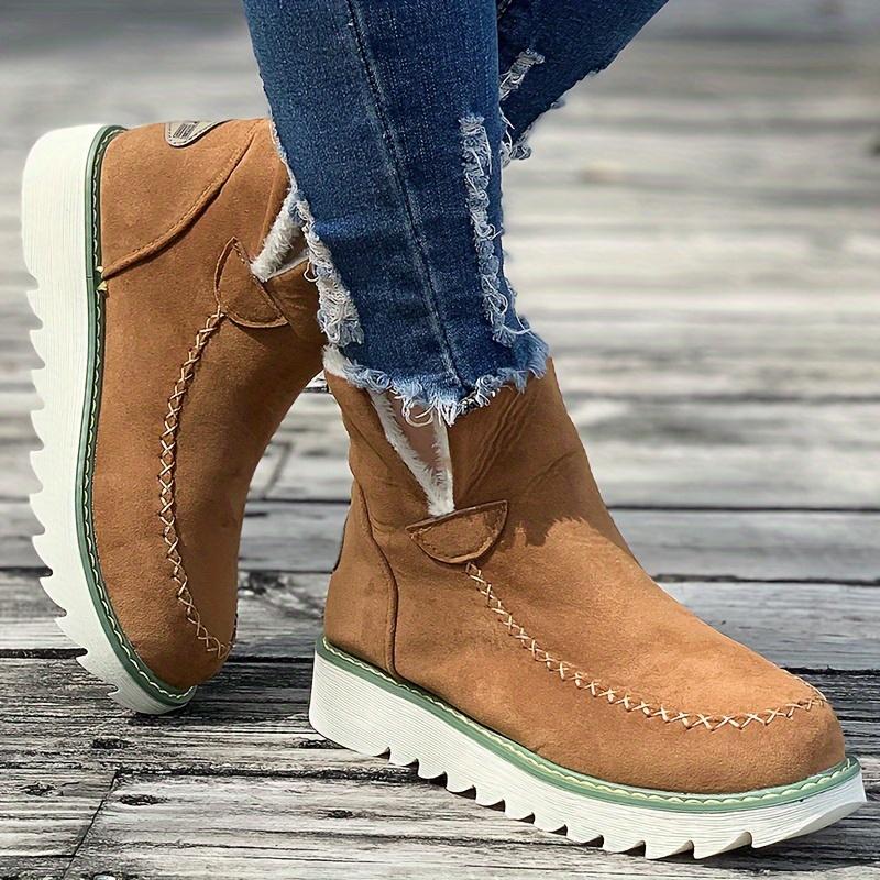 

Женские зимние ботинки с мягкой подкладкой, короткие ботинки с круглым носком, теплые зимние ботинки для отдыха на открытом воздухе 42 коричневый