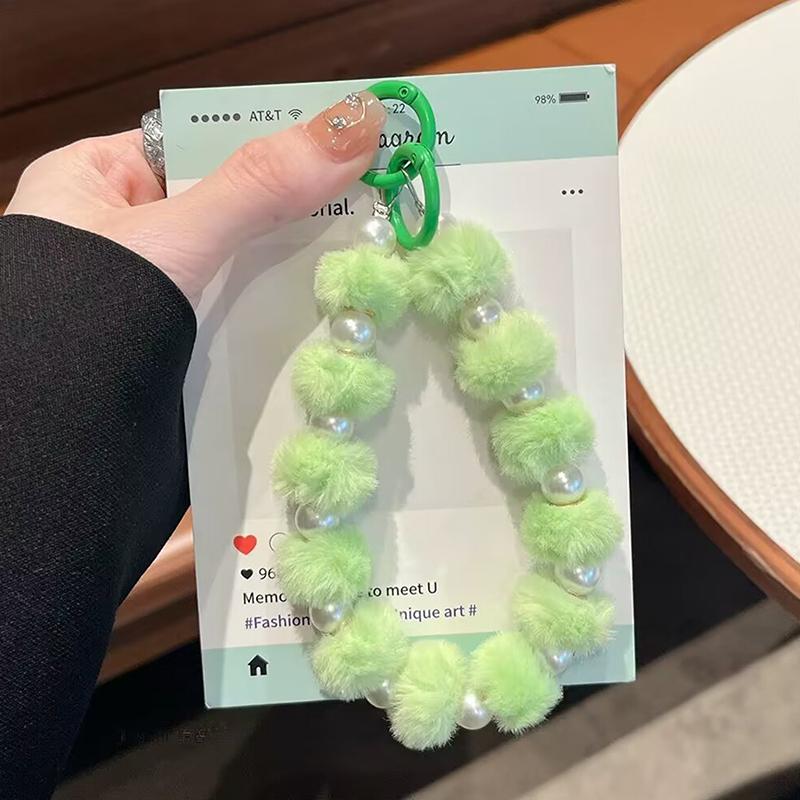 Roztomilý plyšový chlupatý míček s korálky proti ztrátě řetízek na telefon pouzdro na telefon taška závěsky dekorace klíčenka dárek