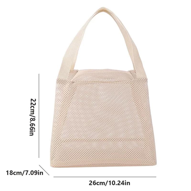 1pc Large Capacity Mesh Bag with Handle Travel Toiltery Makeup Bag Portable Beach Bag Cosmetic Zipper Pouch Home Accessories