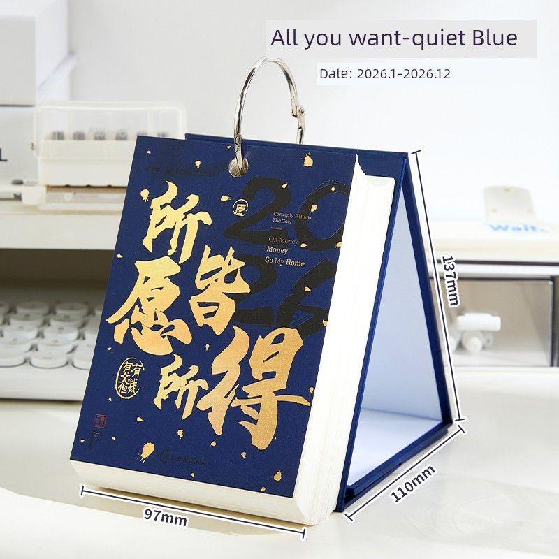 

Grade Three Class Two New Arrival 2026 Plan Calendar Office Desk Surface Panel Decoration Clock-in Desk Calendar One Page Per Day Notebook All You Wish-Indigo (January-December 26)