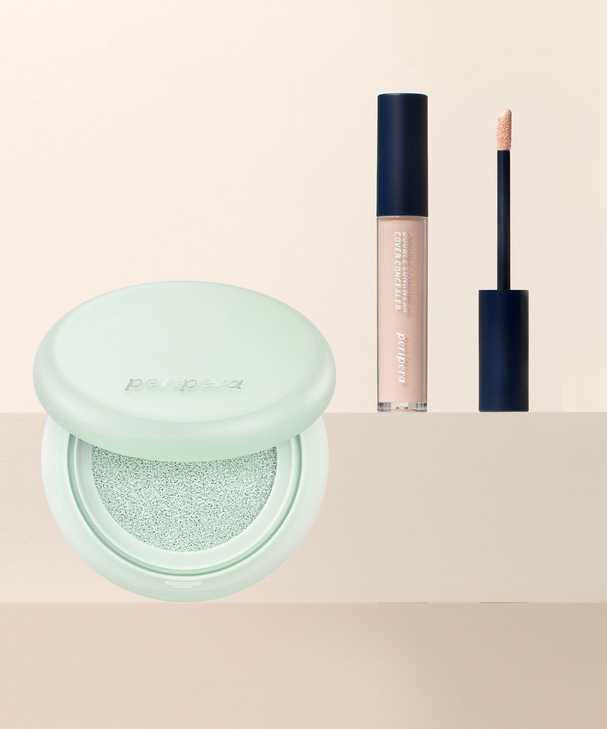 [Natural Cover] Peripera Double Longwear Cover Concealer + Filter Fit Milk Tone-Up Cushion Concealer_0.5 Fair