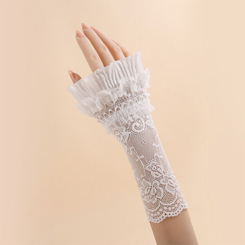 Elegant Long Lace Cuff Embroidery With Ruffles Arm Sleeves Cuffs White Black Fake Cuff Women