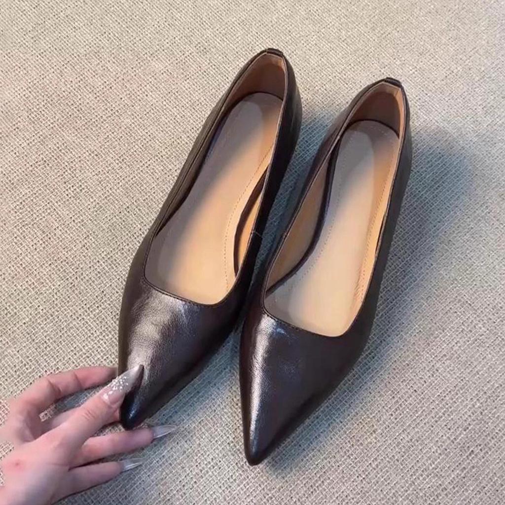 Špičaté temperamentní mělké jednopřezkové ploché boty dámské nové všestranné na dojíždění malé kožené boty