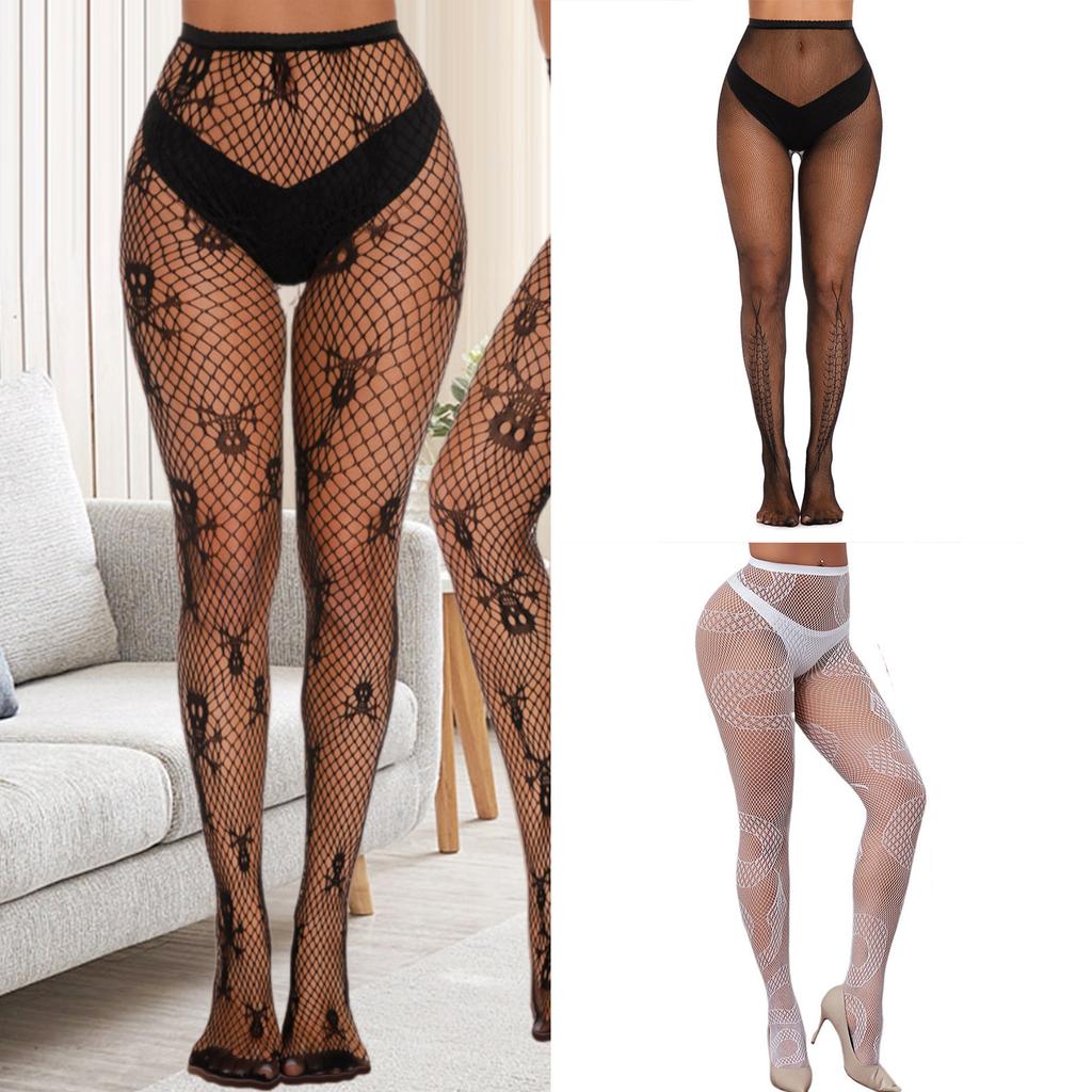 Halloween Fishnet Tights Pattern Tights Snake Skull Spiderweb Sheer Mesh Stockings Leggings High Waist Pantyhose Hosiery