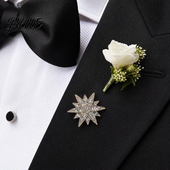 Alloy Lapel Pin 1/2Pcs Double-Layered Eight-Pointed Star with Rhinestones Thickened
