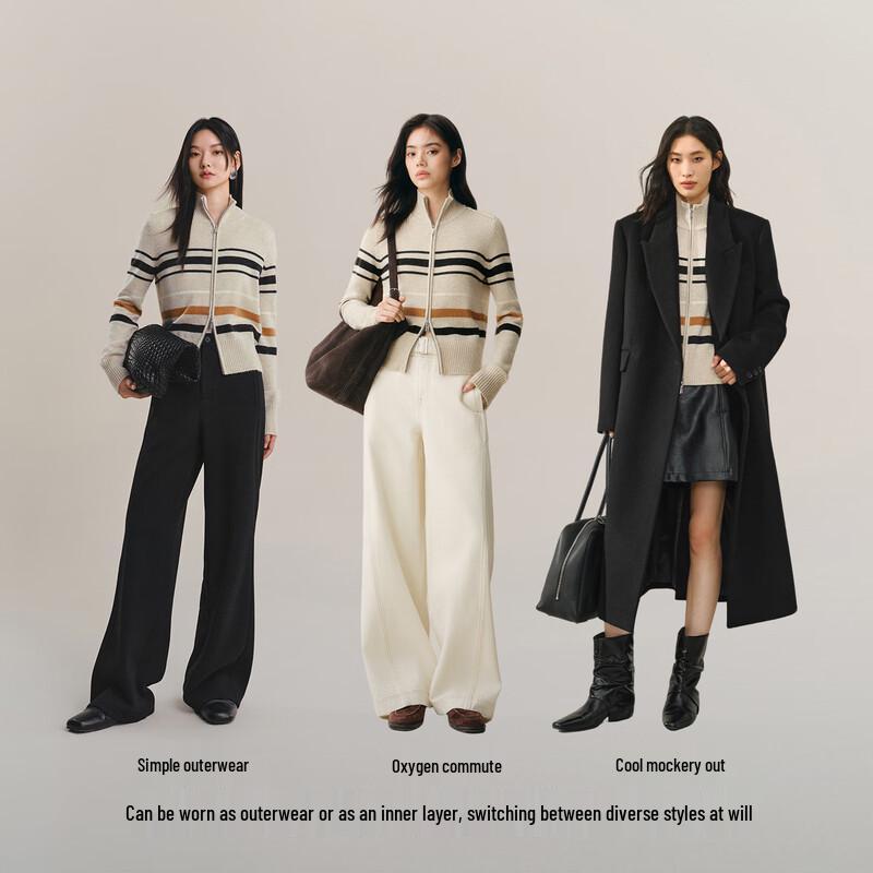 PEACEBIRD Women's High Collar Color-block Knit Cardigan