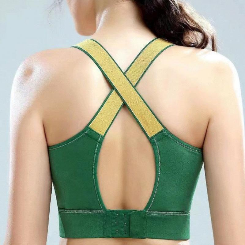 Fashionable Splicing Contrast Color Plus Size Beautiful Back Cross Bra Without Steel Ring Sports Yoga Plus Size Bra