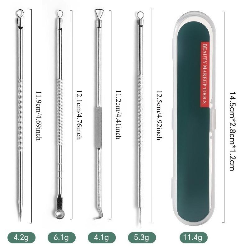 1SET of beauty tools: Acne picker and blackhead needle, 4-piece set, double-headed acne removal and blackhead needles