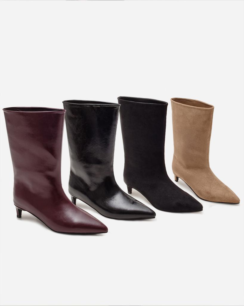 Tagtraume Magenta Pointed Toe Kitten Heel Wide Half Boots (Type B)