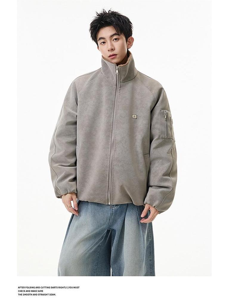 Men's Trendy Thickened Cotton Lapel Jacket for 2025 Fall/Winter - Loose Warm Motorcycle Outerwear