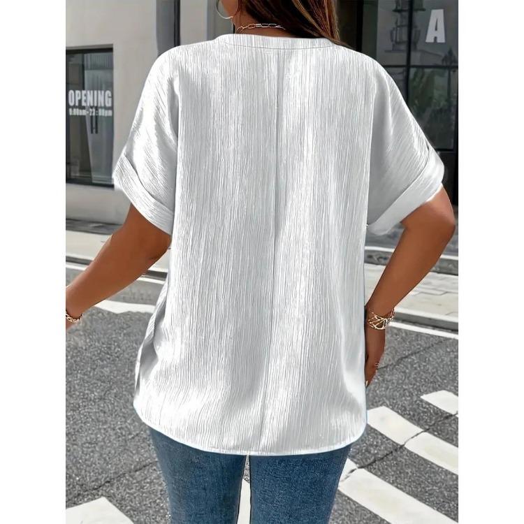 T-shirt Casual da Donna Taglie Forti Casual Colore Unico Bottoni Scollo a V Elegante Colore Unico Manica Corta Abbottonata Moda Quattro Stagioni Nuovo