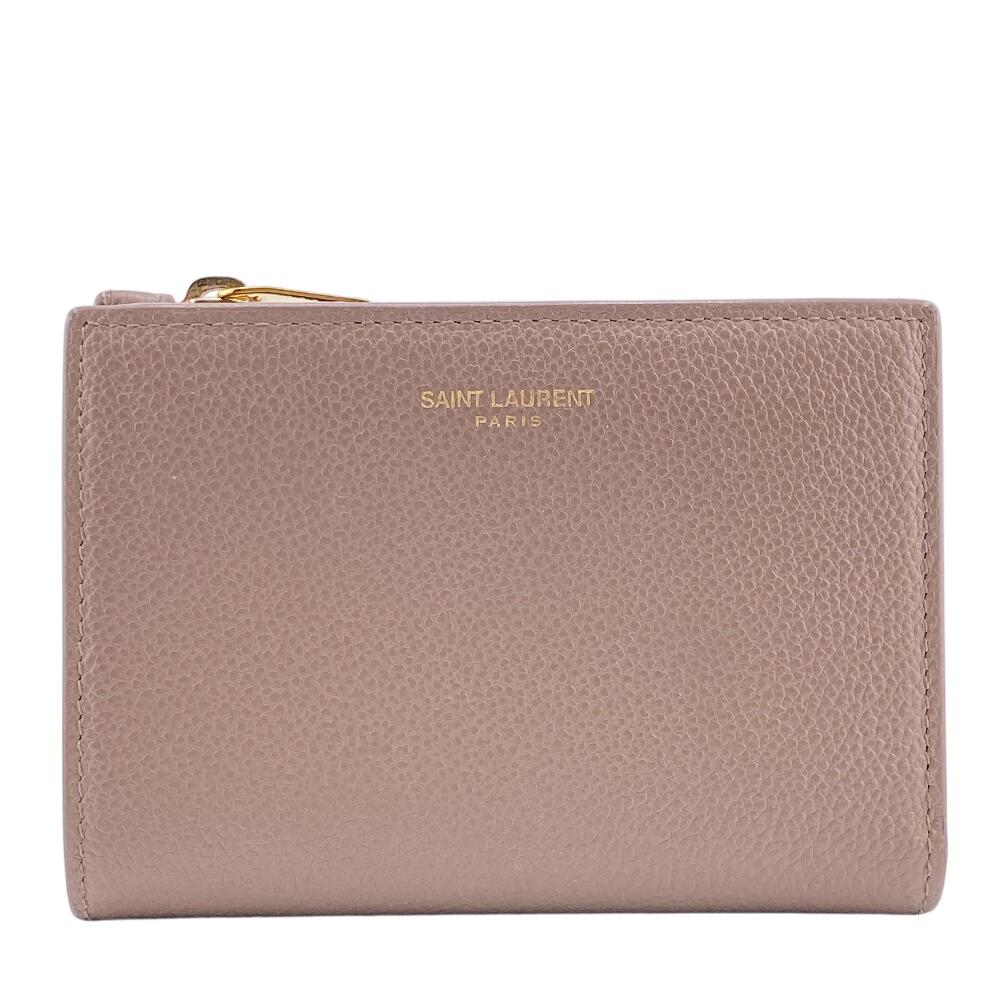 

SAINT LAURENT Compact Wallet Logo leather Bifold Wallet Brown leather Women Used