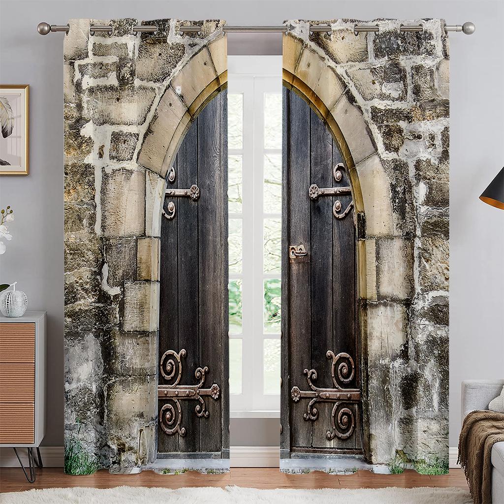 

Шторы на окна Ретро деревянная дверь Реалистичные 3D-печатные шторы Спальня Гостиная Кухня Декоративные шторы Индивидуальные W50xH130(CM)x2PCS&Grommet Top