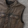 Vintage Motorcycle Vest Genuine Cow Leather Biker Vests Soft Slim Fit Men Genuine Leather Sleeveless Jacket Spring