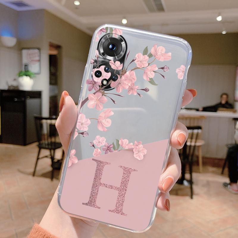 Cute Letter Case For Honor 50 90 400 Lite Pro Coque Huawei P20 P30 Pro Cover Soft Flower Alphabet Transparent Phone Silicone