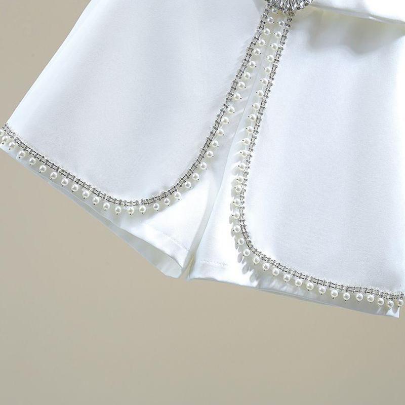 Pantalones cortos de traje con incrustaciones de diamantes con cuentas Pantalones anchos de cintura alta elegantes para mujer